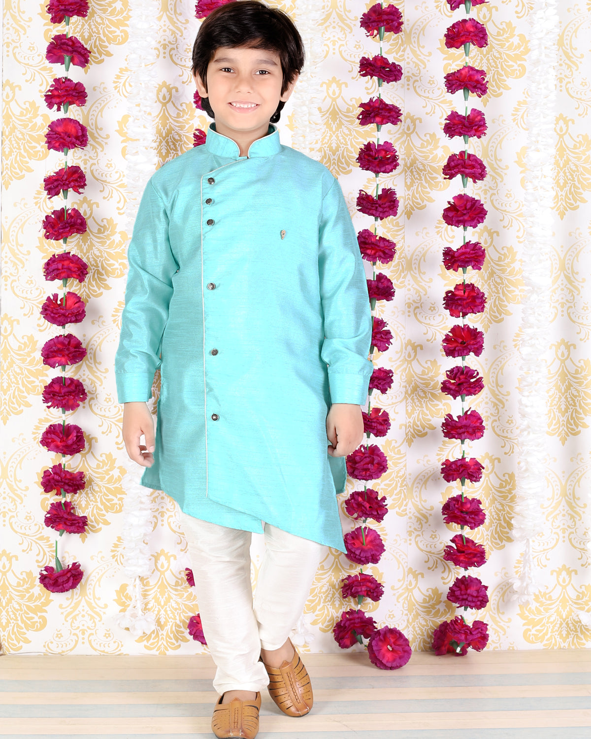 Pro Ethic Silk Firozi Kids Cut Kurta Pajama For Boys S-138