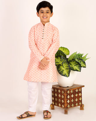 Pro Ethic Boys Kurta Pajama & Waistcoat Set Silk Chicken Design Pink (S-177)