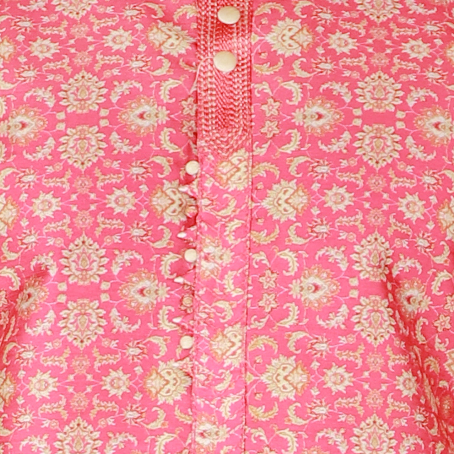 Pro-Ethic Men's Kurta Pajama Silk | Mandarin Collar | Floral Print | Pink (A-110)