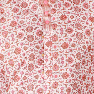Pro-Ethic Men's Kurta Pajama Silk | Mandarin Collar | Floral Print | Peach (A-110)