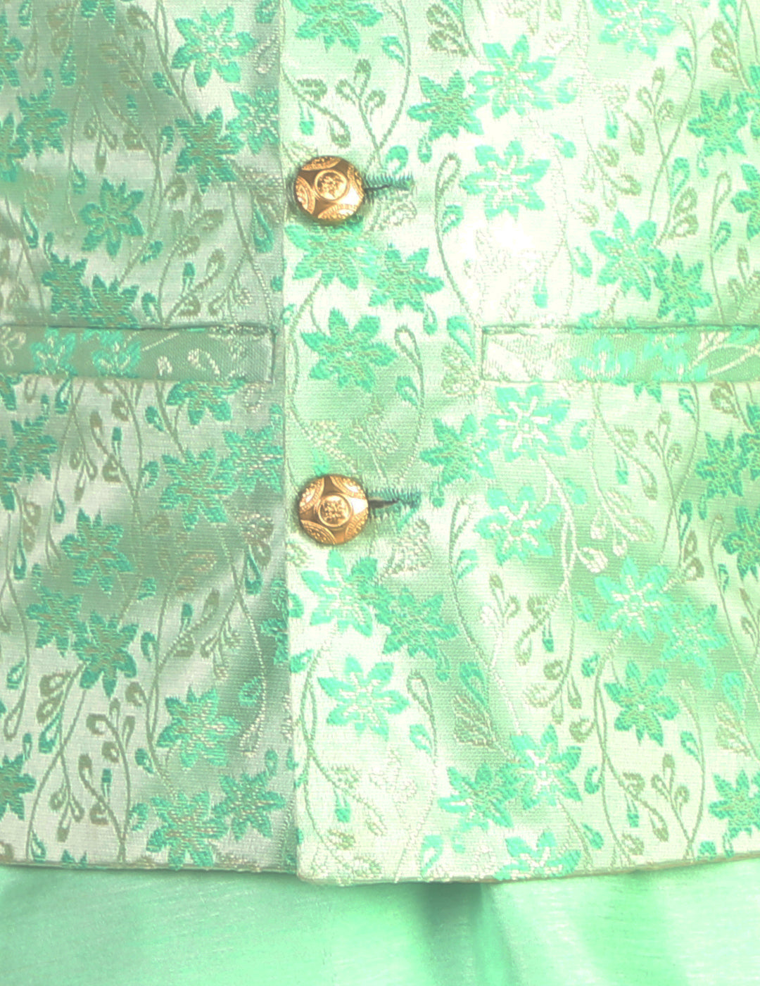 Pro Ethic Boys Kurta Pajama & Waistcoat  Set Silk Floral Design Green (S-176)