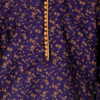 Pro-Ethic Men's Kurta Pajama Silk | Mandarin Collar | Floral Print | Navy Blue (A-111)