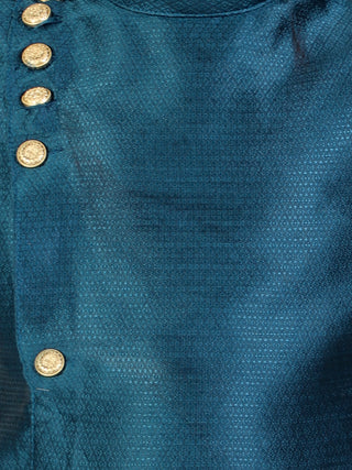 Pro Ethic Boy's Silk Jacquard Style Teal Green Kurta Pajama Set (S-162)