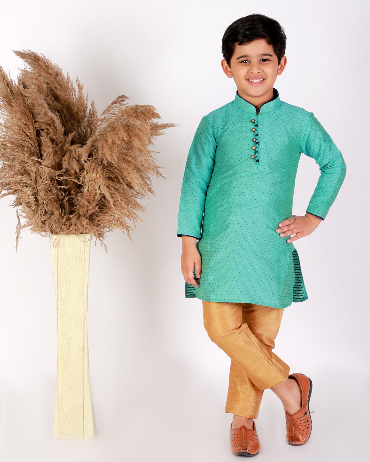 Boys Ethnic Wear Kurta Pajama Silk - Dark Green S135