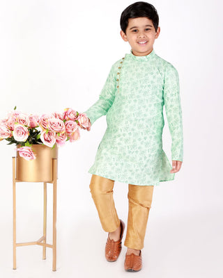 Boys Ethnic Wear Kurta Pajama Silk - Light Green - Pro Ethic