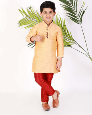 Boys Ethnic Wear Kurta Pajama - Silk - Orange 135
