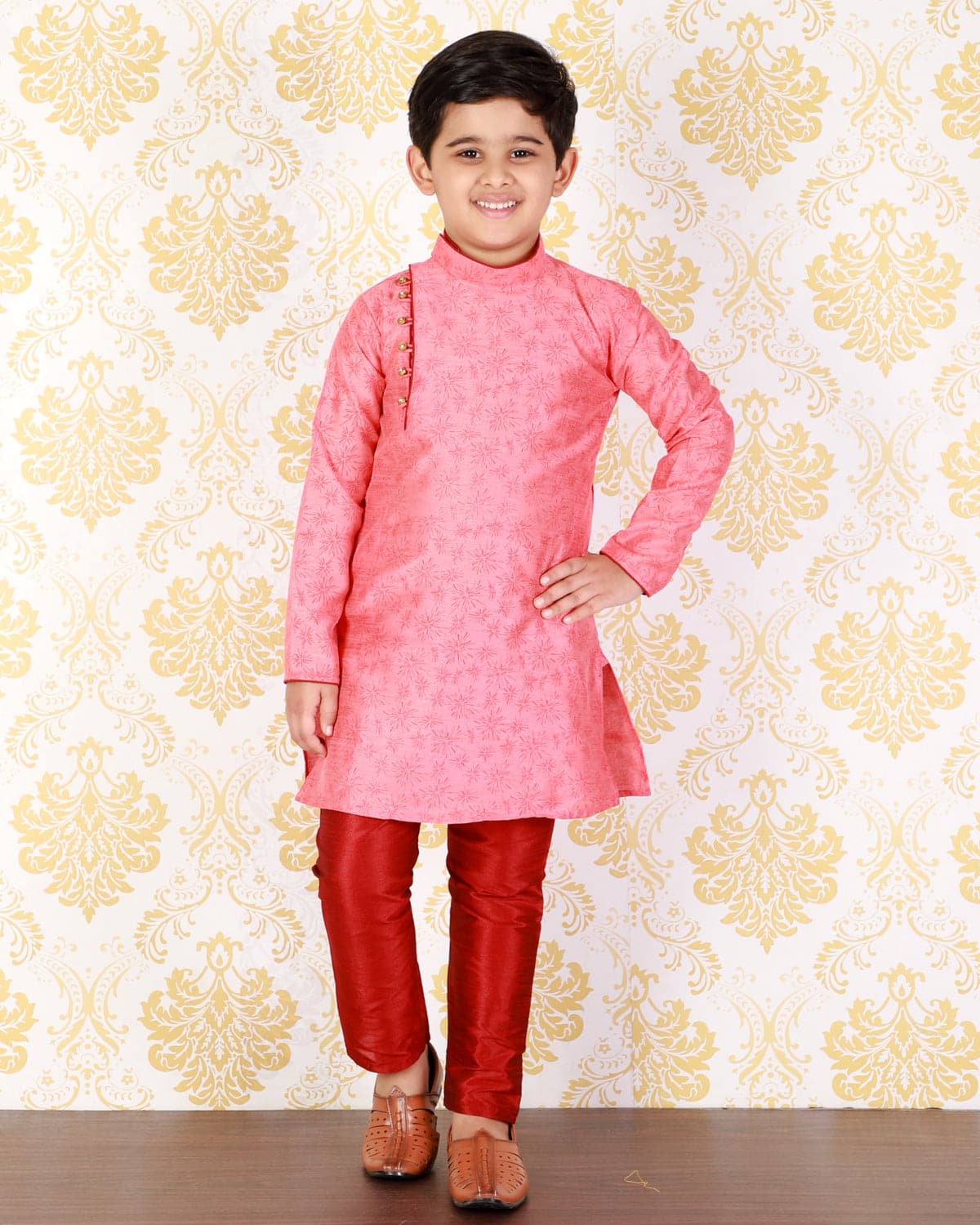 Pro Ethic Pink Boys Ethnic Wear Kurta Pajama Silk Embellished