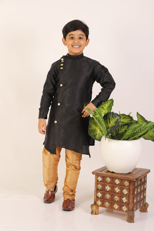 Pro Ethic Boy's Silk Jacquard Style Black Kurta Pajama Set (S-162)