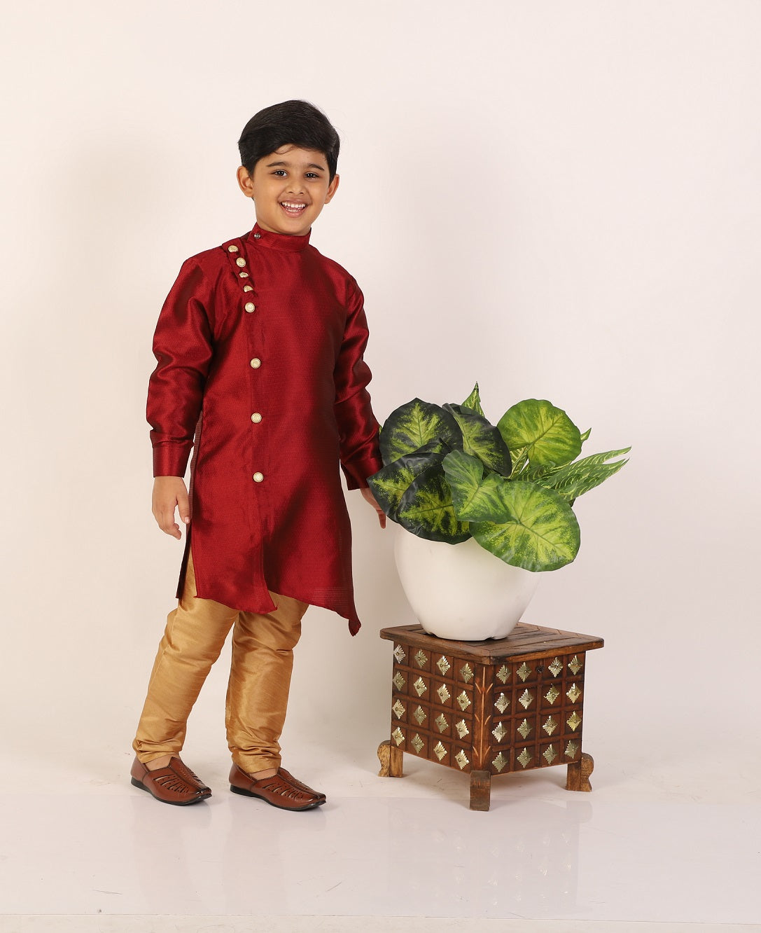 Pro Ethic Boy's Silk Jacquard Style Maroon Kurta Pajama Set (S-162)