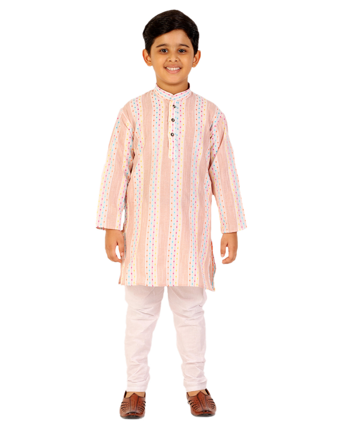 Pro Ethic Boys Peach Kurta Pajama Set Cotton Self Design (S-164)