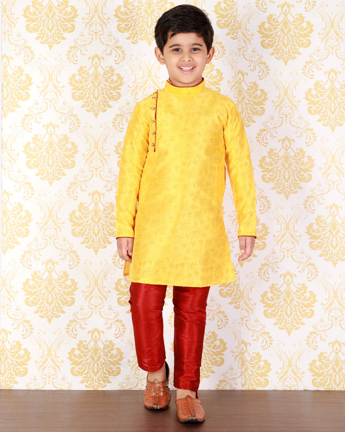 Yellow Kurta Pajama Boys Ethnic Wear Silk Embellished - Pro Ethic